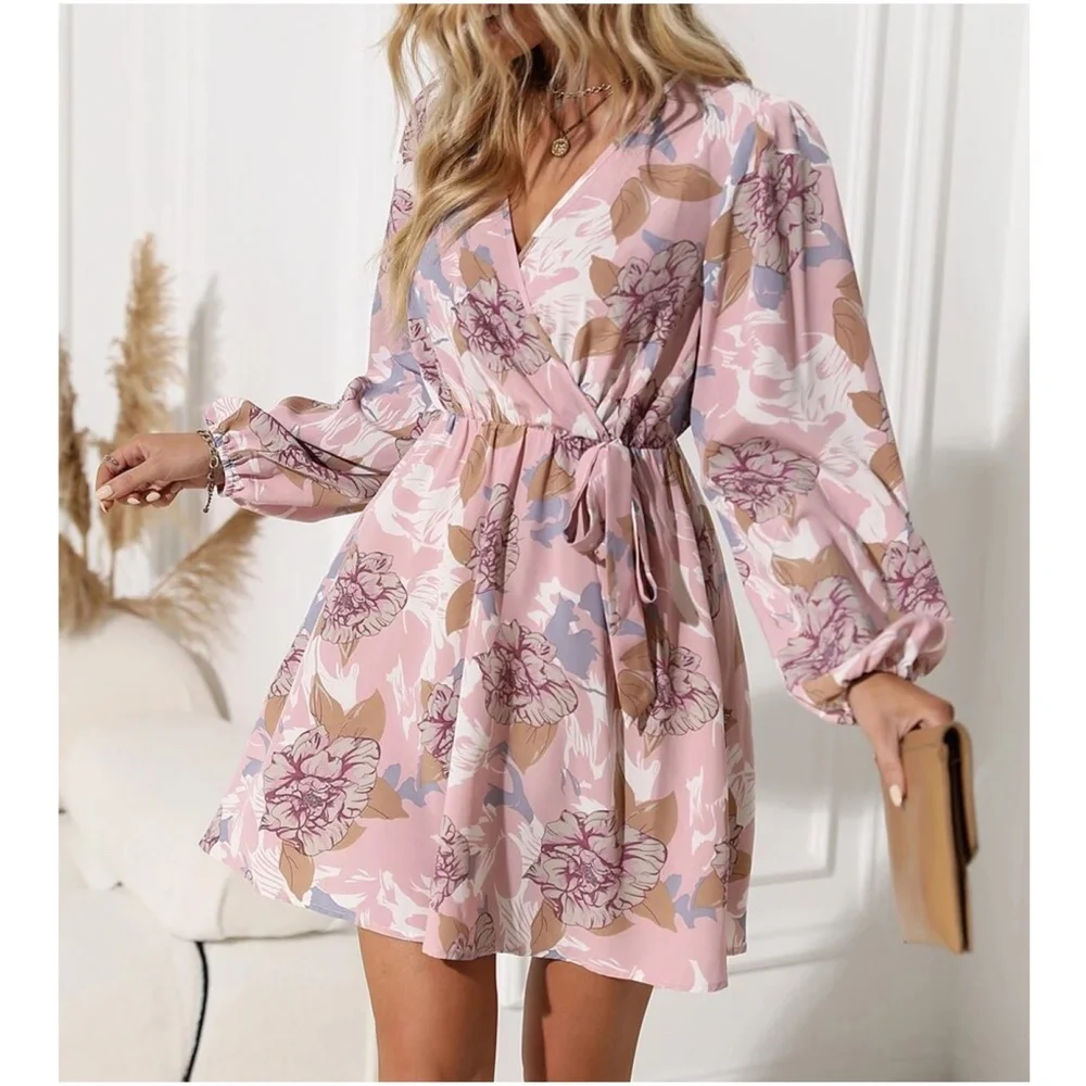 Boho Floral Print Cottagecore Mini Dress - Picture 2 of 5